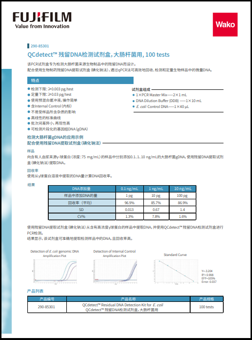 QCdetect™ 残留DNA检测试剂盒，大肠杆菌用                              QCdetect™ Residual DNA Detection Kit for E. coli