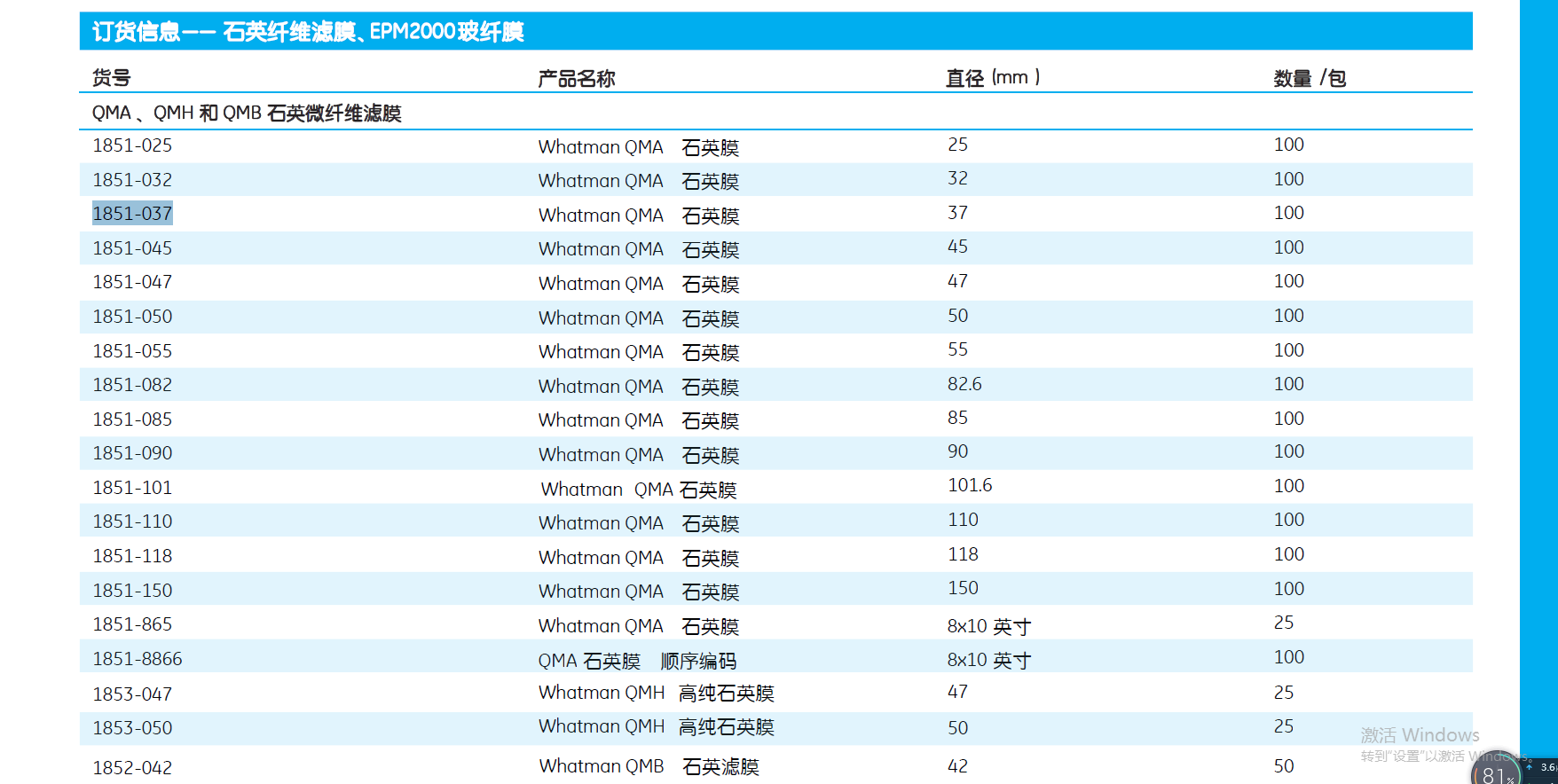 whatman 重金属采样QMA石英滤膜1851-032