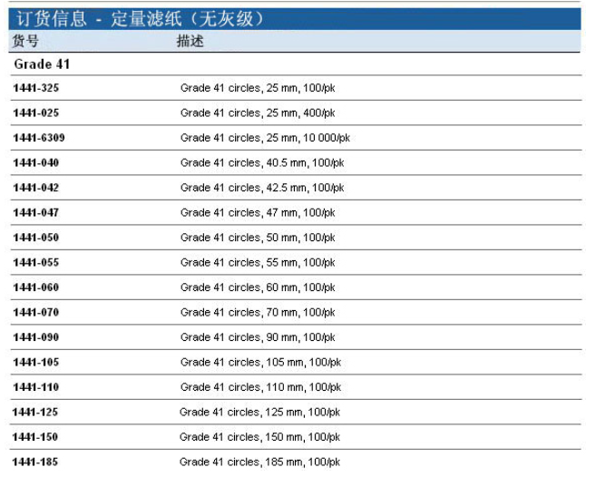 Grade 41定量滤纸沃特曼厂家进口20um滤纸1441-070