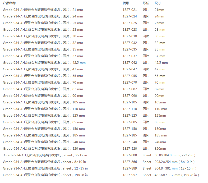 GE Whatman滤纸Grade934-AH玻璃纤维滤纸1827-037